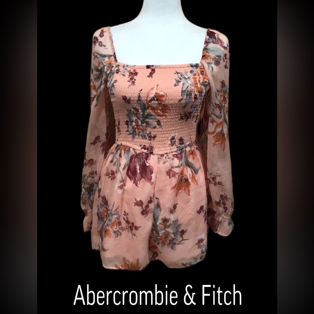 Abercrombie & Fitch Floral Romper, Sheer Sleeves,‎ Ruched Top, Size Small